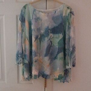 Alfred Dunner Green and Blue Ribbed Blouse